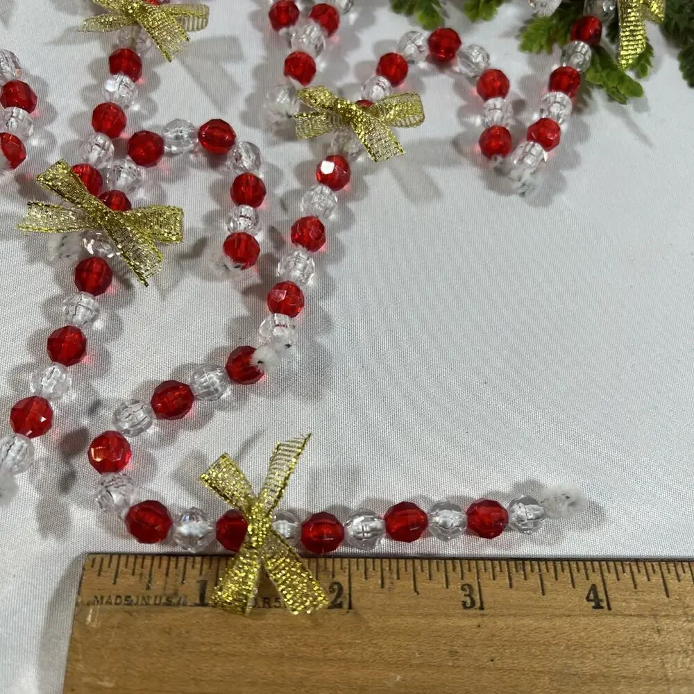 Vintage Beaded Candy Canes on Chenille Stems* Red w/ Modern Bows Set of 16